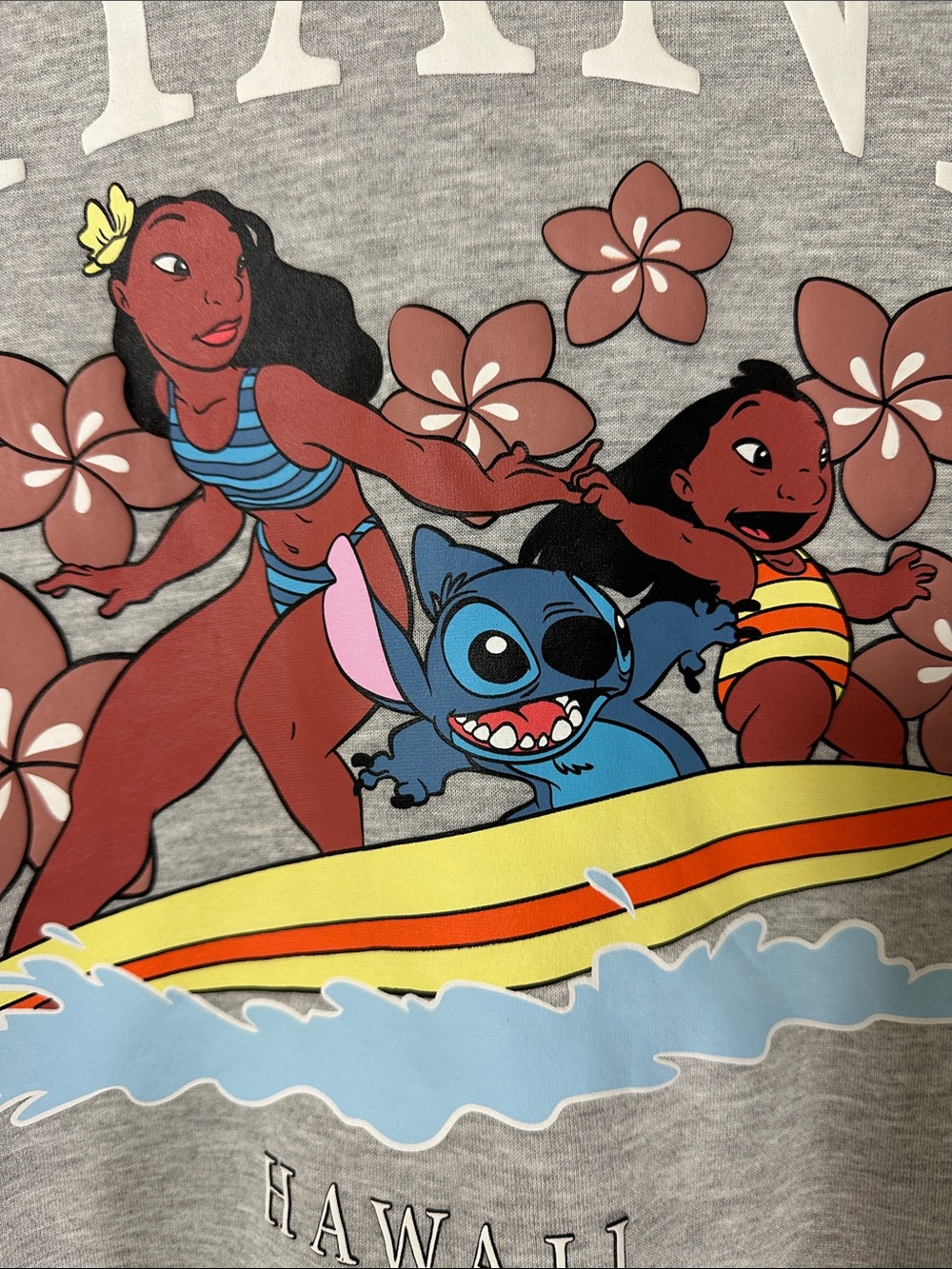 Disney Lilo & Stitch "Surf's Up Hawaii" Full Zip Graphic Hoodie Gray Large 12-14 - Picture 11 of 16